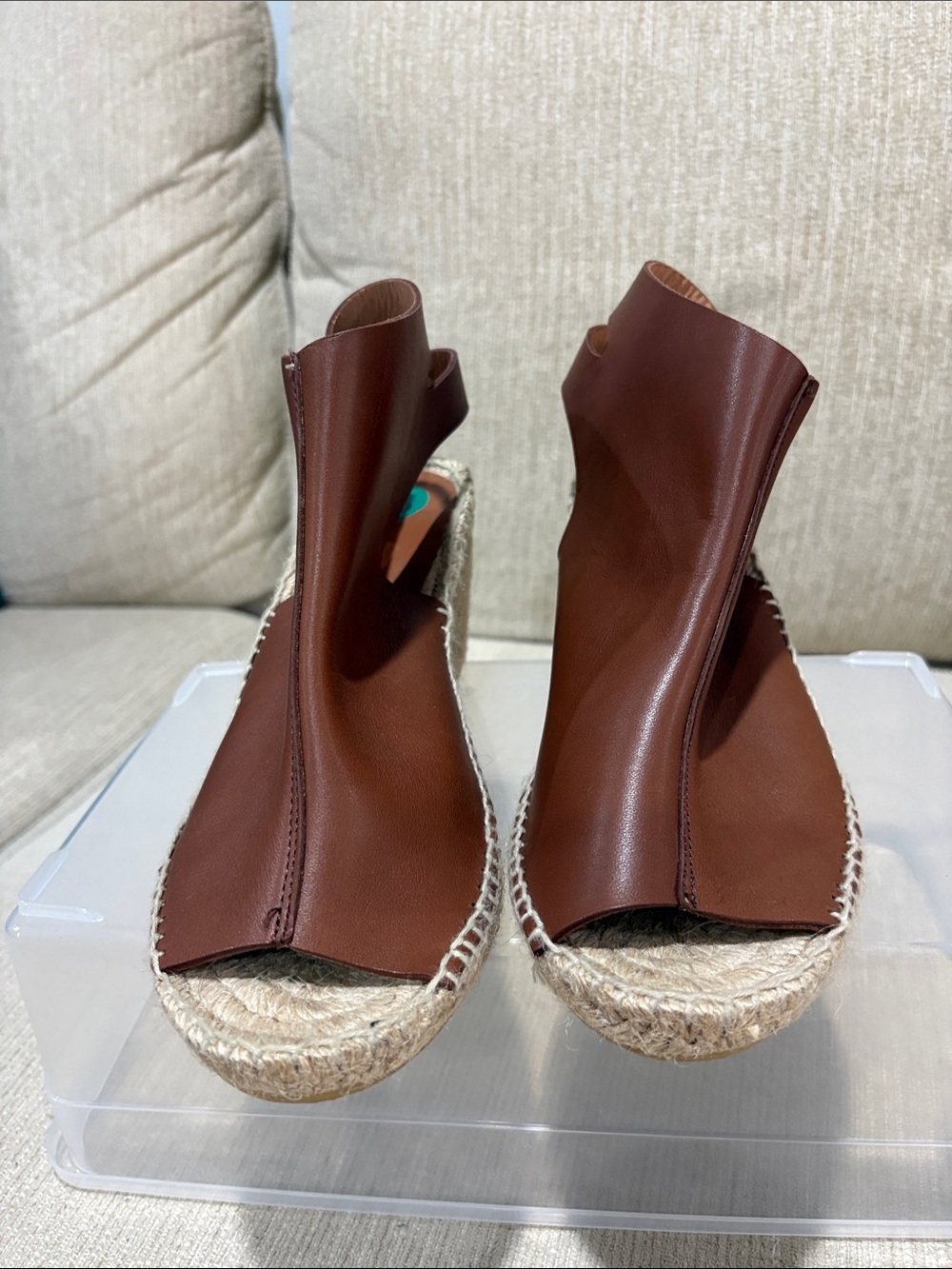 Women's Brown Leather Espadrille Sandals - Slip-On Peep Toe